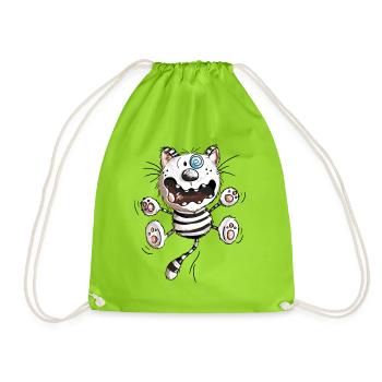 Crazy Cat - Funny Cats - Kitten - Comic-Fun - Drawstring Bag - neon green - Front