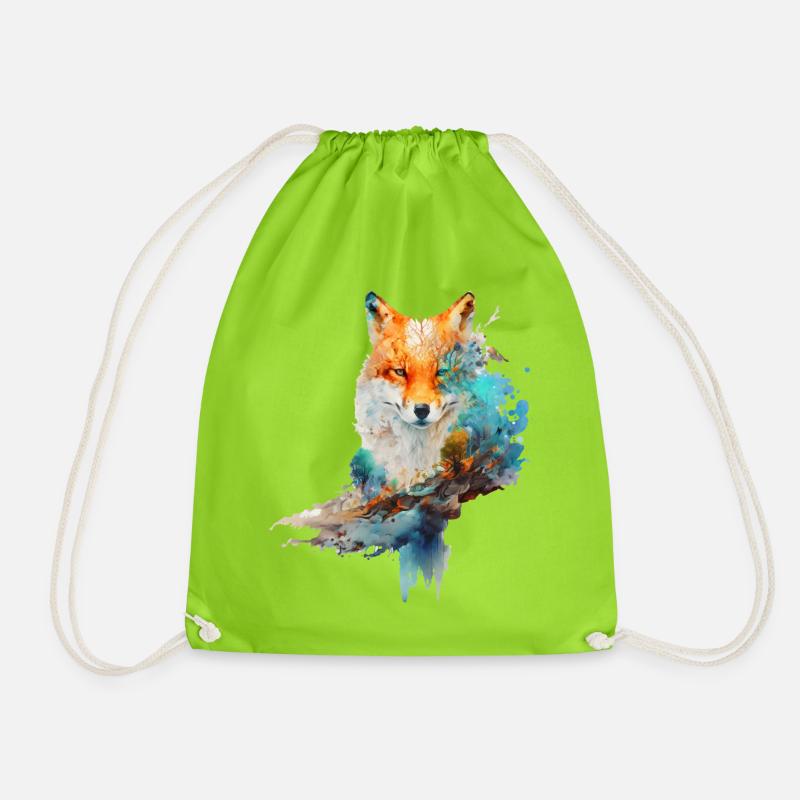 Fuchs Design aus Wasserfarben - Turnbeutel - Neongrün