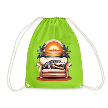 Alligator on sofa - Drawstring Bag - neon green - Front