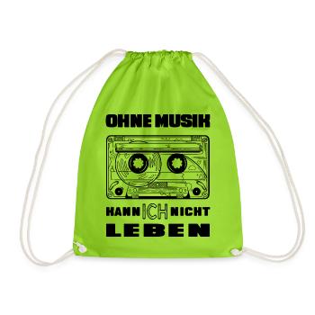 Kassette - Ohne Musik kann ich nicht leben - Turnbeutel - Neongrün - Vorne