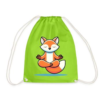 Meditierender Fuchs – Entspannende Illustration - Turnbeutel - Neongrün - Vorne