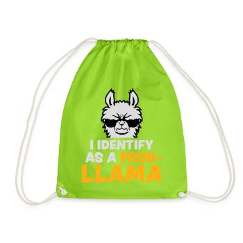 I Identify As A Probllama Cool Lama Problem Spruch - Drawstring Bag - neon green - Front