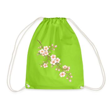 Cherry blossom branch illustration - Drawstring Bag - neon green - Front