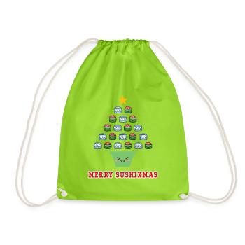 Cute Sushi Love Xmas Kawaii Merry Sushixmas - Drawstring Bag - neon green - Front