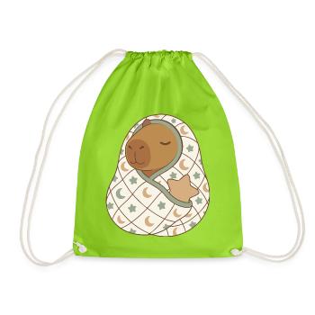 Dreamy Capybara Under Moon Quilt                   - Drawstring Bag - neon green - Front