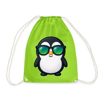 Süßer Pinguin Cartoon Kawaii mit Sonnenbrille - Turnbeutel - Neongrün - Vorne