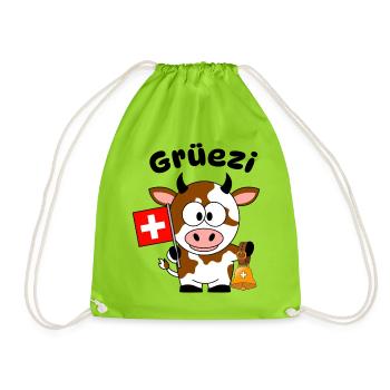 Gruezi Schweizer Kuh  - Turnbeutel - Neongrün - Vorne