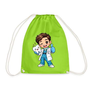Zahnarzt Kawaii Style – Süßes Dentalmotiv - Turnbeutel - Neongrün - Vorne