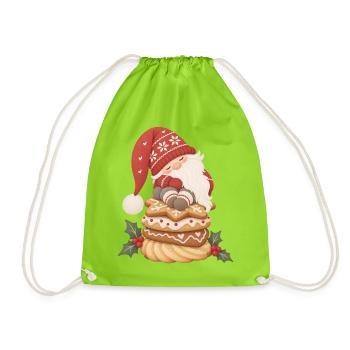 Schlafender Wichtel auf Weihnachtsplätzchen - Turnbeutel - Neongrün - Vorne