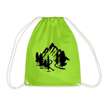 Mountain, Forest and Road - Drawstring Bag - neon green - Front