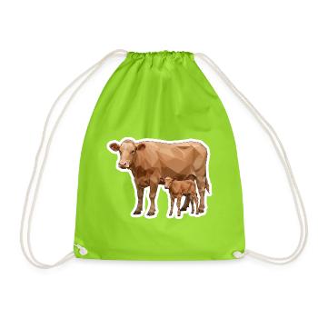 Cow and Calf – Polygon Art in Modern Style - Drawstring Bag - neon green - Front