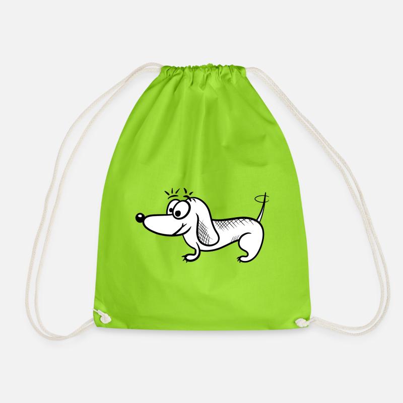 Dachshund cute and friendly wagging tail - Drawstring Bag - neon green