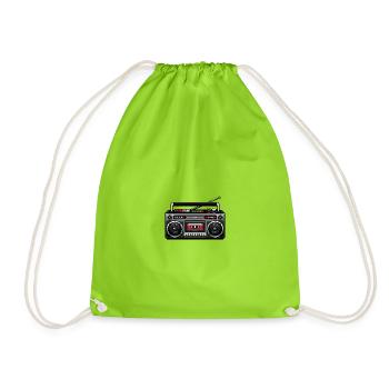 Retro Boombox Graphic - Drawstring Bag - neon green - Front