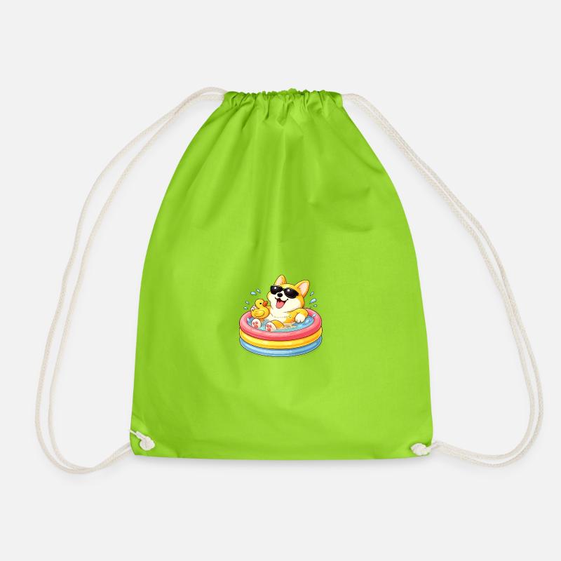 Corgi im Pool mit Sonnenbrille - Turnbeutel - Neongrün