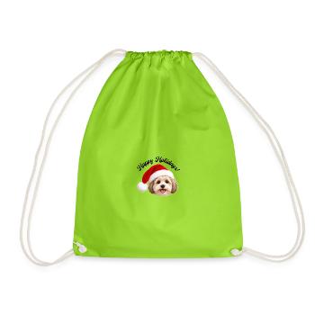 Hund mit Weihnachtsmannmütze - Turnbeutel - Neongrün - Vorne