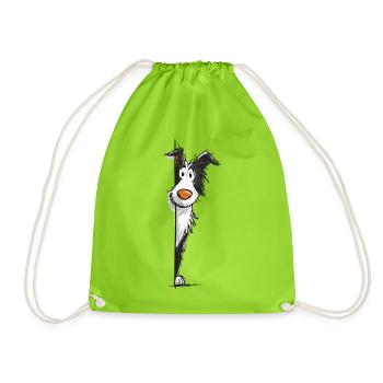 Peeking collie design - Drawstring Bag - neon green - Front