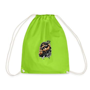 Graffiti Panda King Pullover Hoodie - Drawstring Bag - neon green - Front