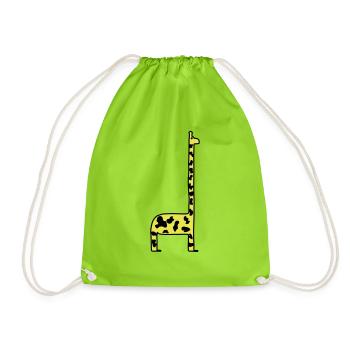 Giraffe Cartoon Africa Safari Zoo Animal Park Giraffes - Drawstring Bag - neon green - Front