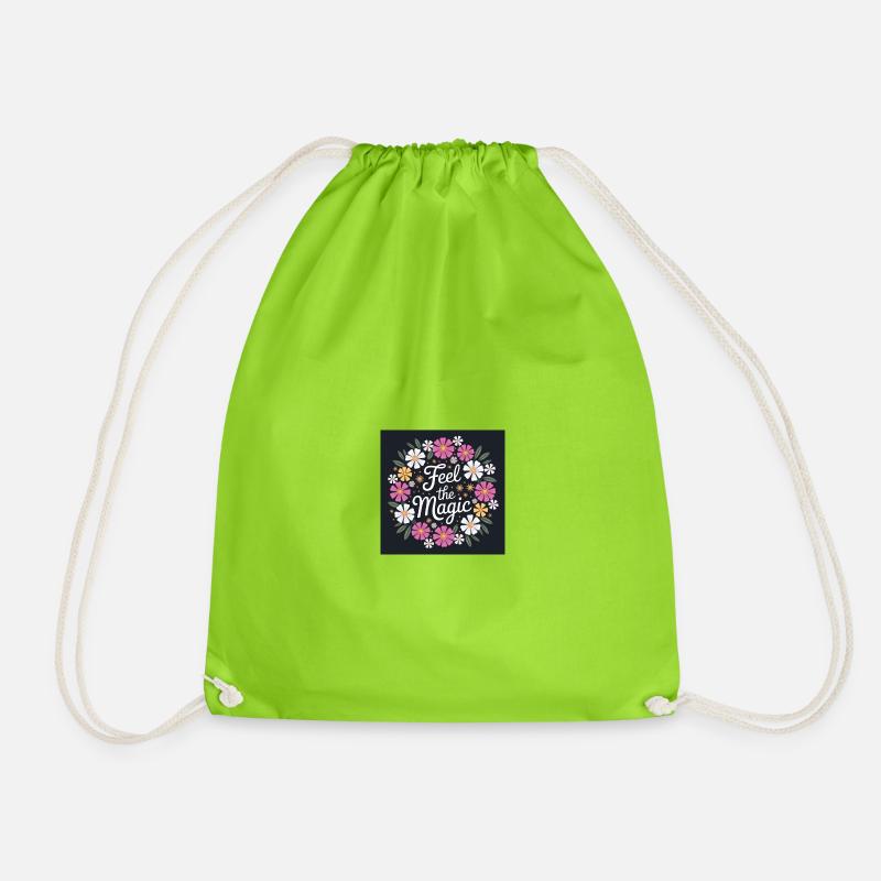 Feel the Magic Flower Wreath - Drawstring Bag - neon green
