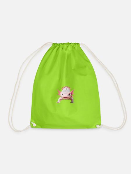 Happy Axolotl - Drawstring Bag - neon green