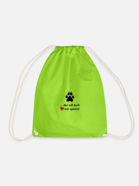 He just wants to play! Dog love 🐾💖 - Drawstring Bag - neon green