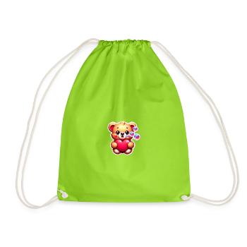 Teddybär mit Herz und Seifenblasen - Turnbeutel - Neongrün - Vorne
