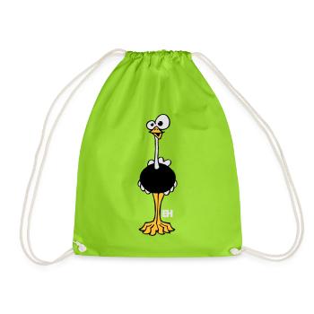 Funny Ostrich, Three Color Design - Drawstring Bag - neon green - Front