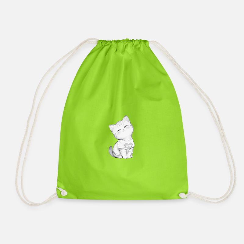 Kuschelige Katze im Herzen Liebe - Turnbeutel - Neongrün