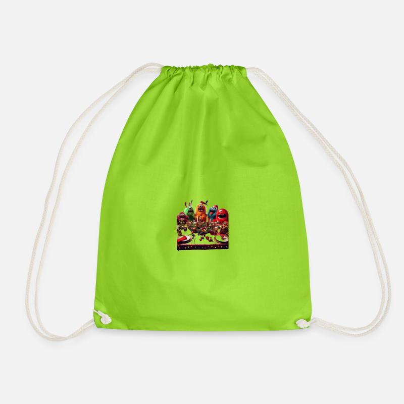 Humorous Monster Christmas Scene - Drawstring Bag - neon green