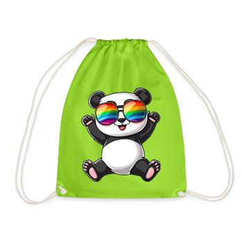 Panda Cartoon mit einer Pride Rainbow Brille. - Turnbeutel - Neongrün - Vorne
