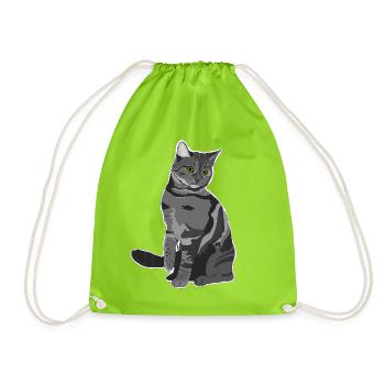 Gray Cat - Drawstring Bag - neon green - Front