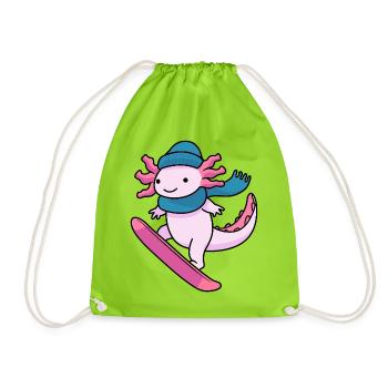 Kawaii Axolotl Snowboard Winter Sport - Turnbeutel - Neongrün - Vorne