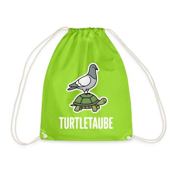 Turtle Dove, Funny Pun, Pigeon, Turtle - Drawstring Bag - neon green - Front