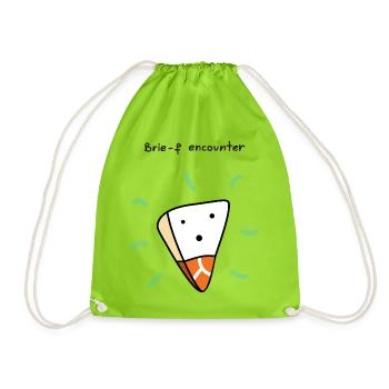 Brie-f Encounter Funny Cheese Pun Cartoon Design - Drawstring Bag - neon green - Front
