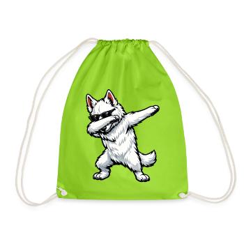 Dabbing Berger Blanc Suisse - Drawstring Bag - neon green - Front