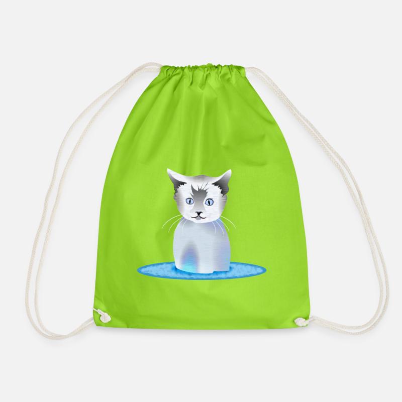 Cat - Drawstring Bag - neon green