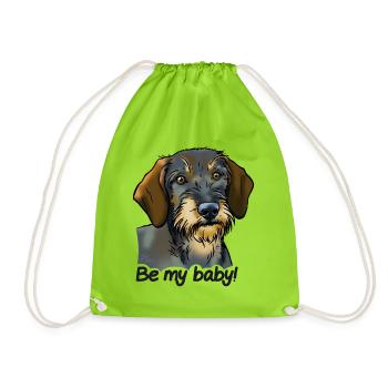 Teckel "Be my baby" texte noir - Sac de sport léger - vert néon - Devant
