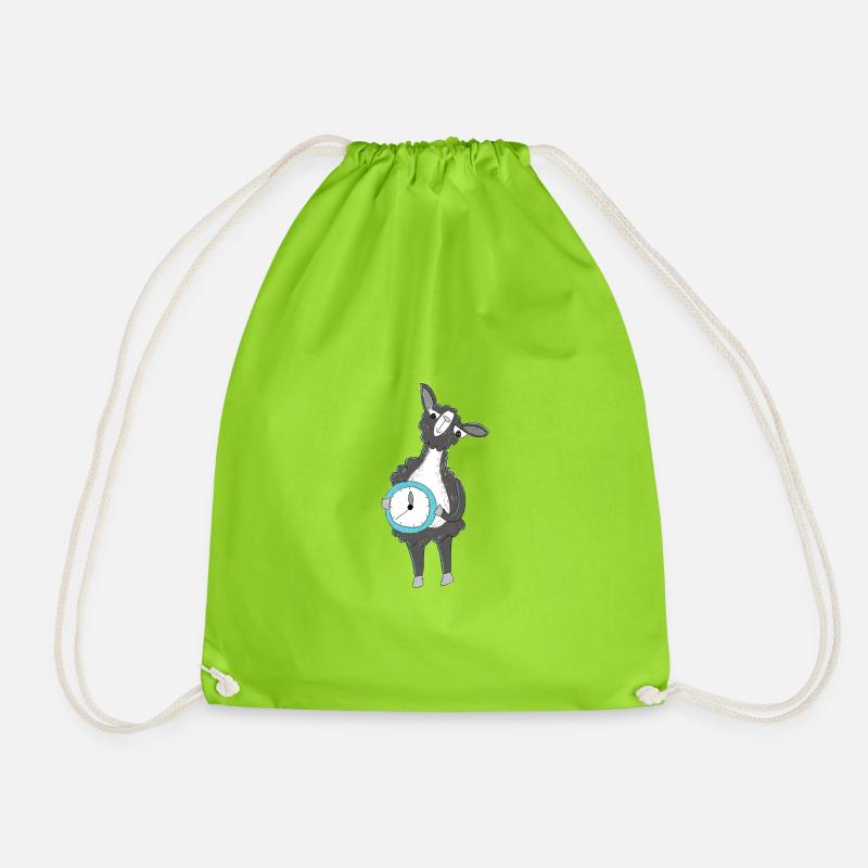 Llama with Clock - Drawstring Bag - neon green