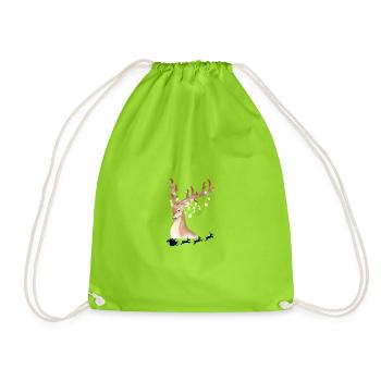 Lights deer in the winter forest - Drawstring Bag - neon green - Front