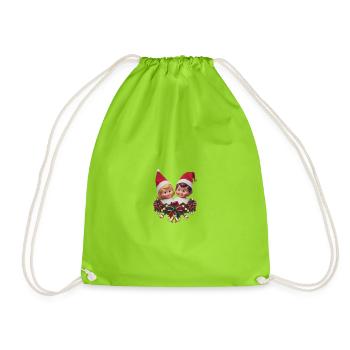 Cute and Festive Elf Duo Christmas Jumper - Drawstring Bag - neon green - Front
