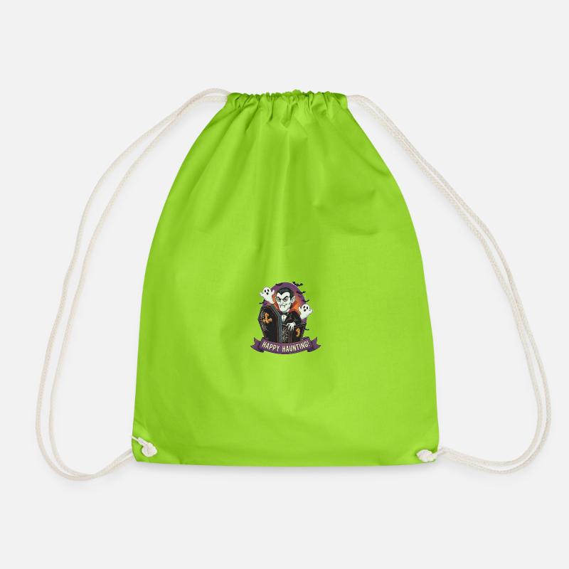 Vampire in a coffin for Halloween - Drawstring Bag - neon green