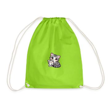 Maman chatte et son doux chaton se blottissent ensemble - Sac de sport léger - vert néon - Devant