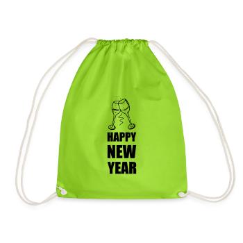Design "HAPPY NEW YEAR" - glasses - Drawstring Bag - neon green - Front