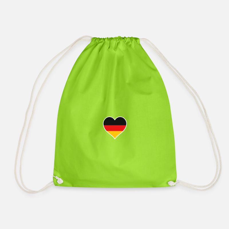 Heart Flag Germany Love Flag - Drawstring Bag - neon green