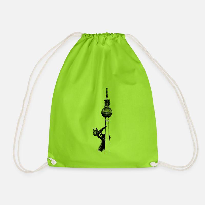 Fernsehturm Berlin mit Eichhörnchen / Grafik - Turnbeutel - Neongrün