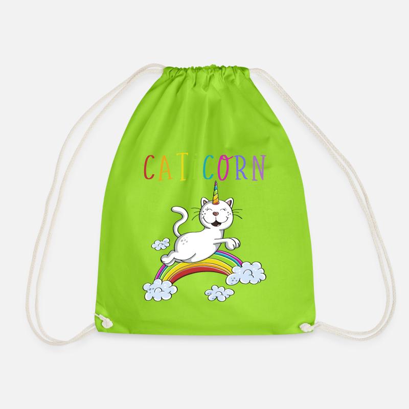 Funny Caticorn Katze - Einhorn Katzen Regenbogen - Turnbeutel - Neongrün