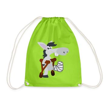 funny animals child motive ill donkey on crutches - Drawstring Bag - neon green - Front