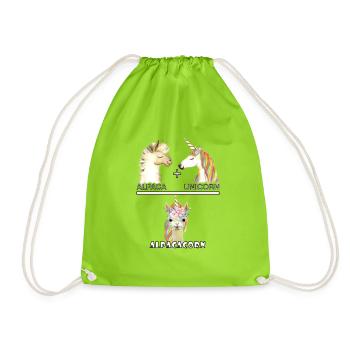 Alpaka - buntes Alpacorn Einhorn Geschenk - Turnbeutel - Neongrün - Vorne