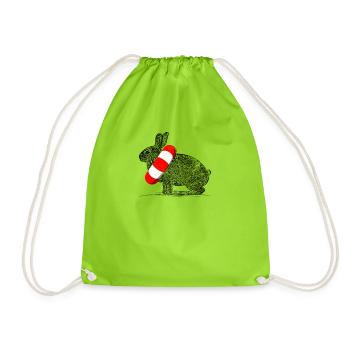 Lustiges Häschen Schwimmring Kaninchen Geschenk - Turnbeutel - Neongrün - Vorne