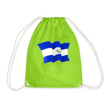 El Salvador Flag El Salvador Flag Waving - Drawstring Bag - neon green - Front